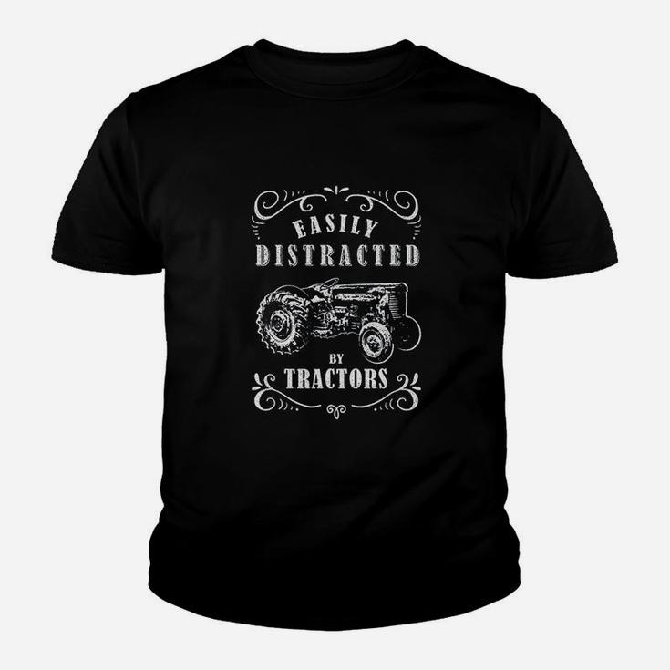 Vintage Funny Graphic Easily Distracted By Tractors Kid T-Shirt