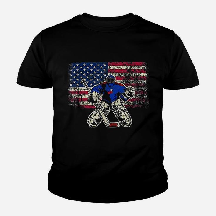 Vintage Ice Hockey Goalie Usa Flag Gift For Goalie Kid T-Shirt