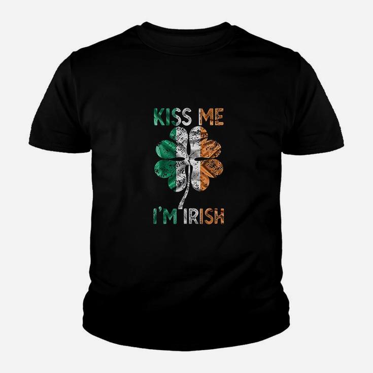 Vintage Kiss Me I Am Irish Ireland Flag Shamrock St Patty Day Kid T-Shirt