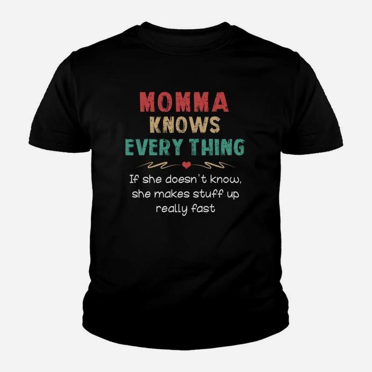 Vintage Momma Knows Everything Quote Black Funny Kid T-Shirt