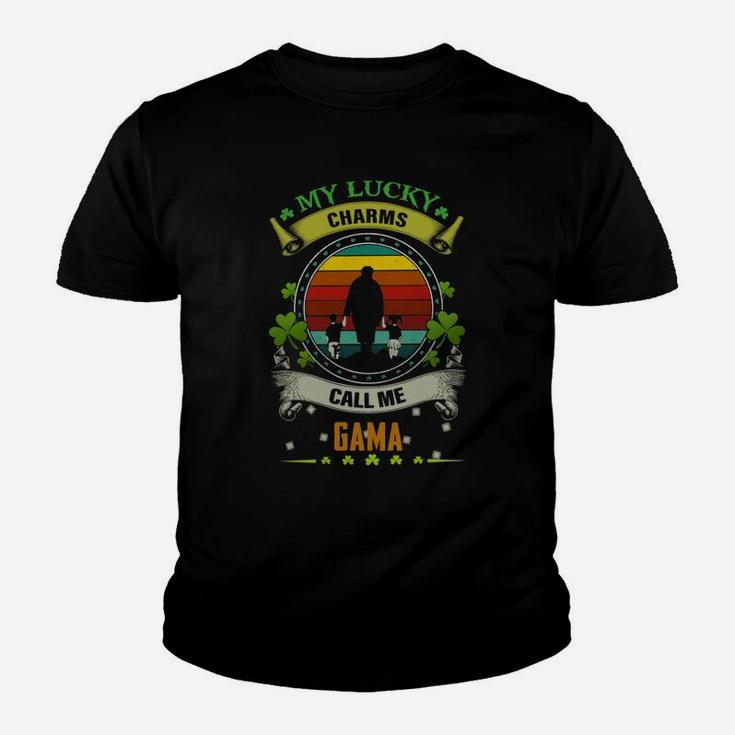 Vintage My Lucky Charms Call Me Gama St Patricks Day Shamrock Best Gift For Grandmothers Kid T-Shirt