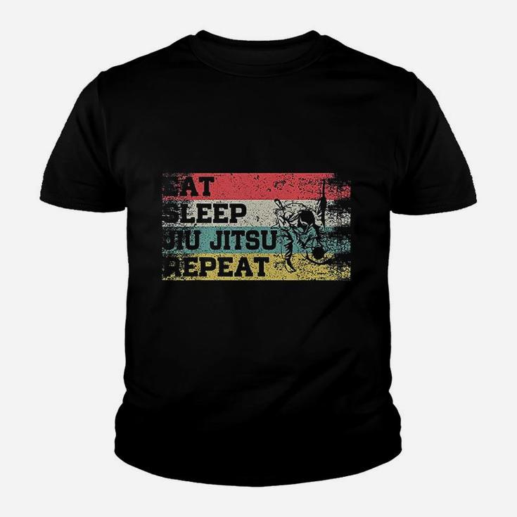 Vintage Retro Eat Sleep Jiu Jitsu Repeat Funny Martial Art Kid T-Shirt