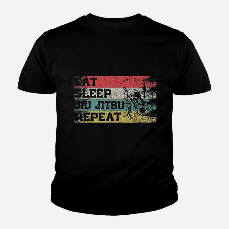 Vintage Retro Eat Sleep Jiu Jitsu Repeat Funny Martial Art Kid T-Shirt