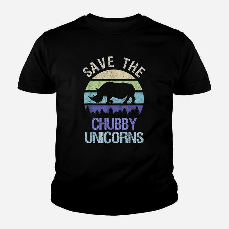Vintage Sunset Save The Chubby Unicorns Fat Rhino Gift Kid T-Shirt