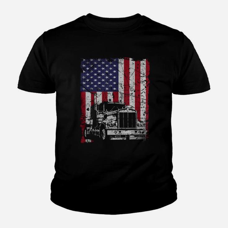 Vintage Truck Driver American Flag Trucker Shirt Kid T-Shirt