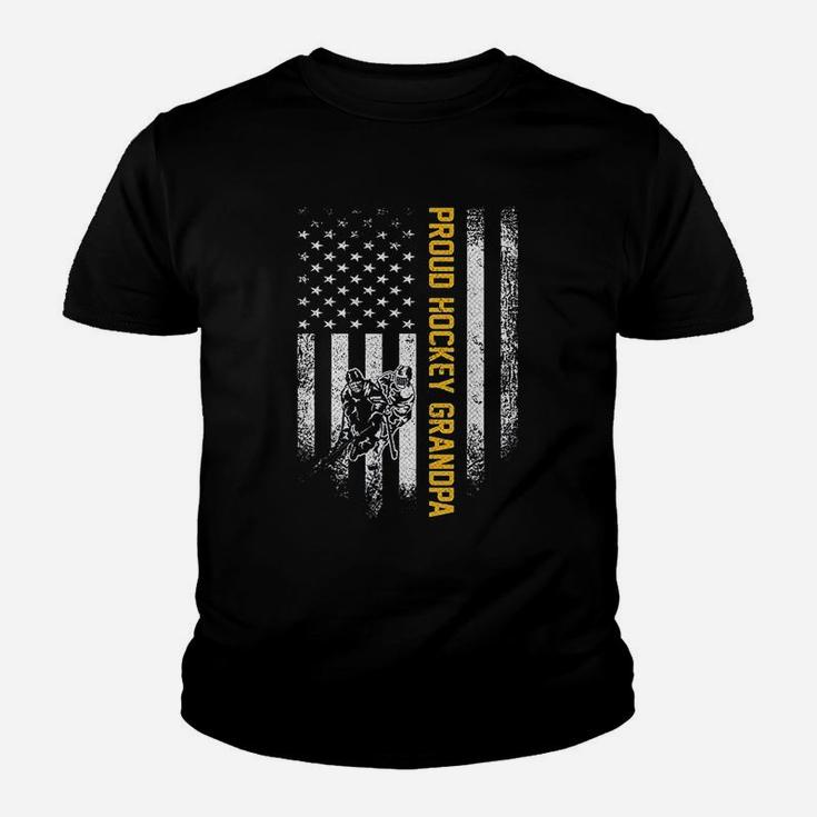 Vintage Usa American Flag Proud Hockey Grandpa Silhouette Kid T-Shirt
