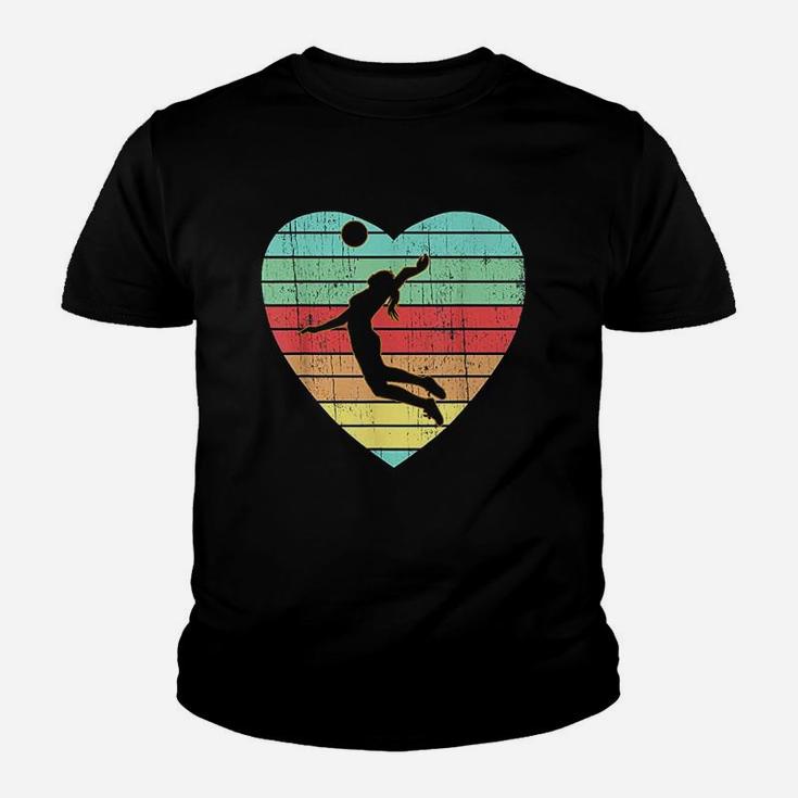 Vintage Valentines Day Heart Gifts Volleyball Player Girl Kid T-Shirt