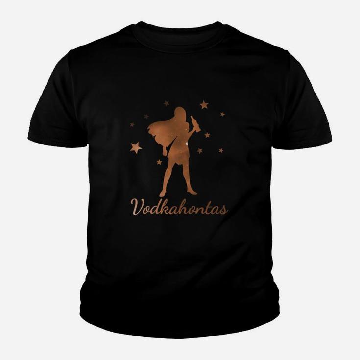 Vodkahontas Kinder Tshirt Schwarz mit Goldglanz-Motiv, Lustiges Party-Kinder Tshirt