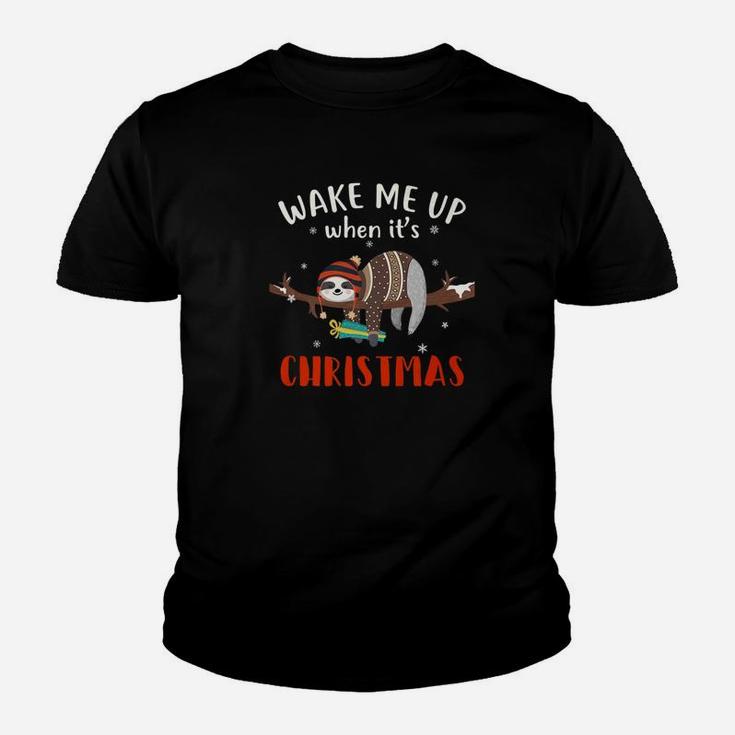 Wake Me Up When Its Christmas Funny Sloth Christmas Kid T-Shirt
