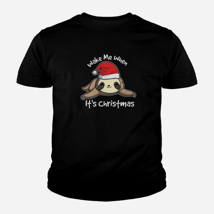 Wake Me Up When Its Christmas Sloth Candy Cane Kid T-Shirt