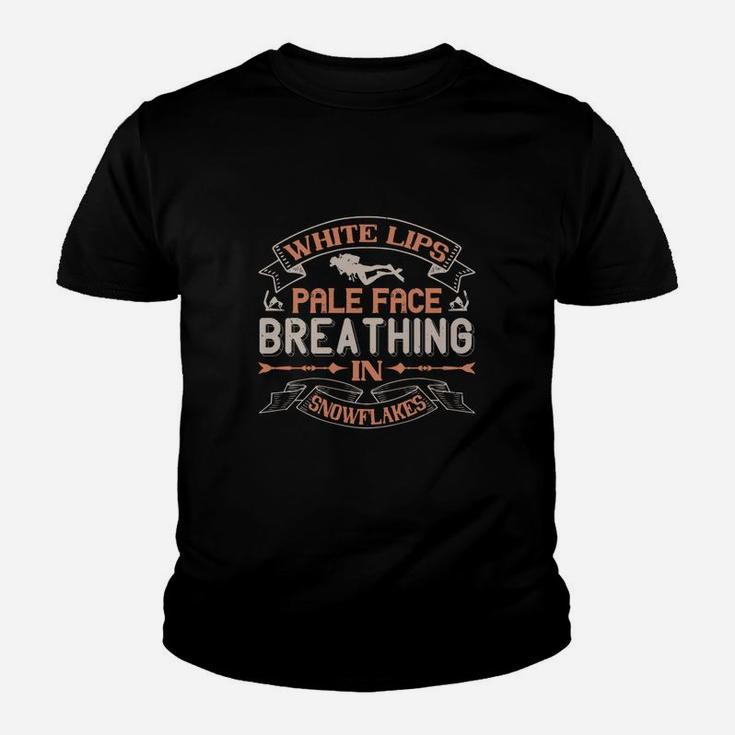 White Lips Pale Face Breathing In Snowflakes Kid T-Shirt