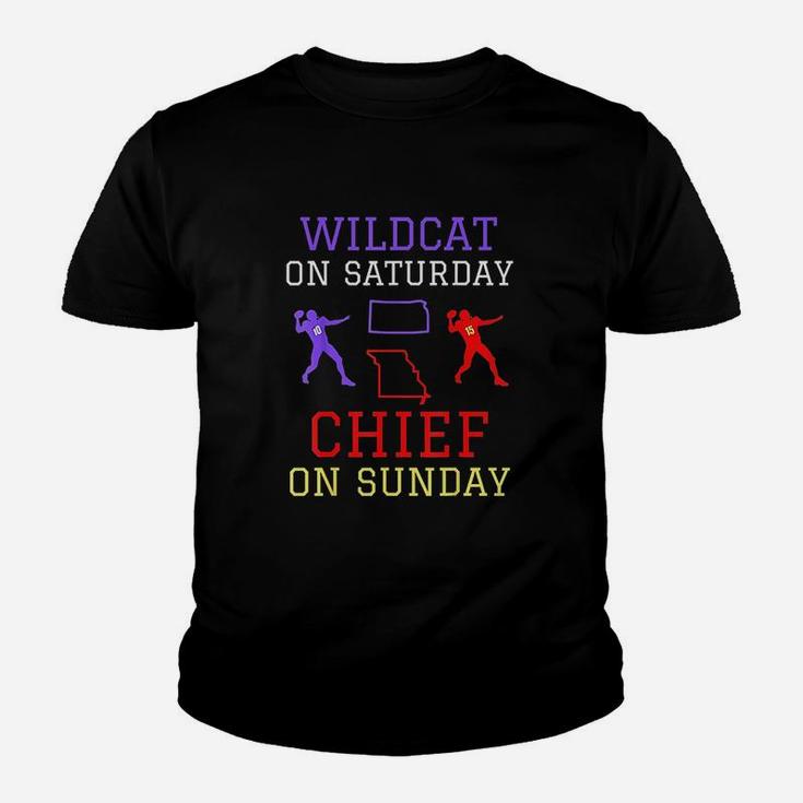 Wildcat On Saturday Chief On Sunday Kansas City Football Kid T-Shirt