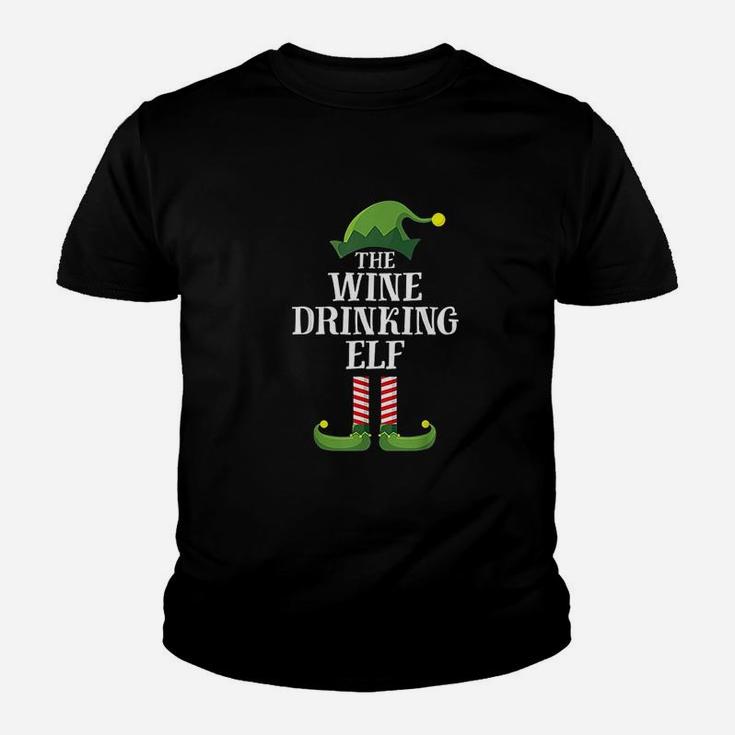 Wine Drinking Elf Matching Family Group Christmas Kid T-Shirt