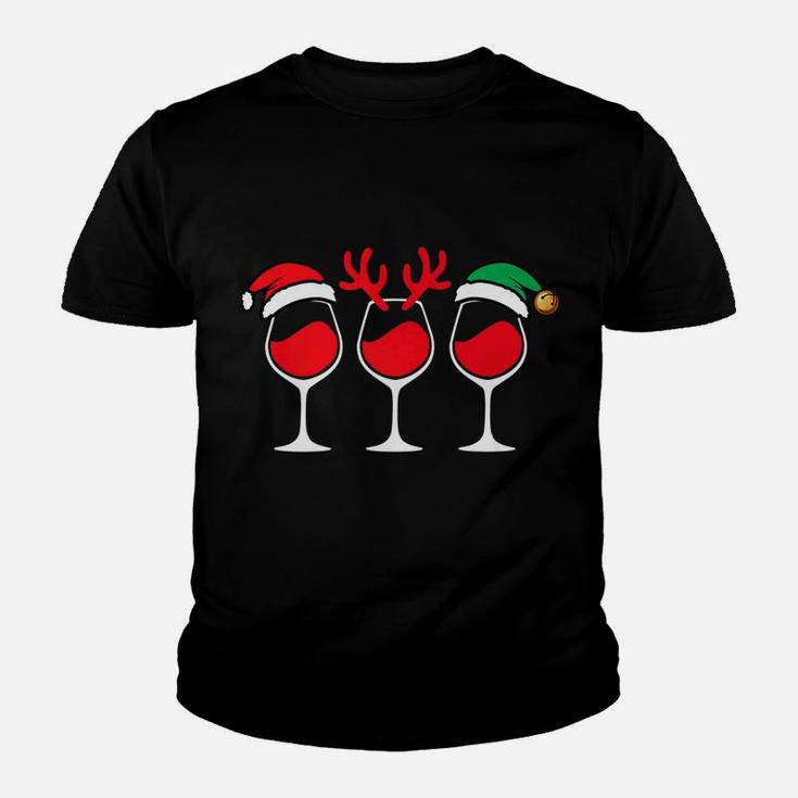Wine Glass Christmas Elf Santa Hat Reindeer Antlers Kid T-Shirt