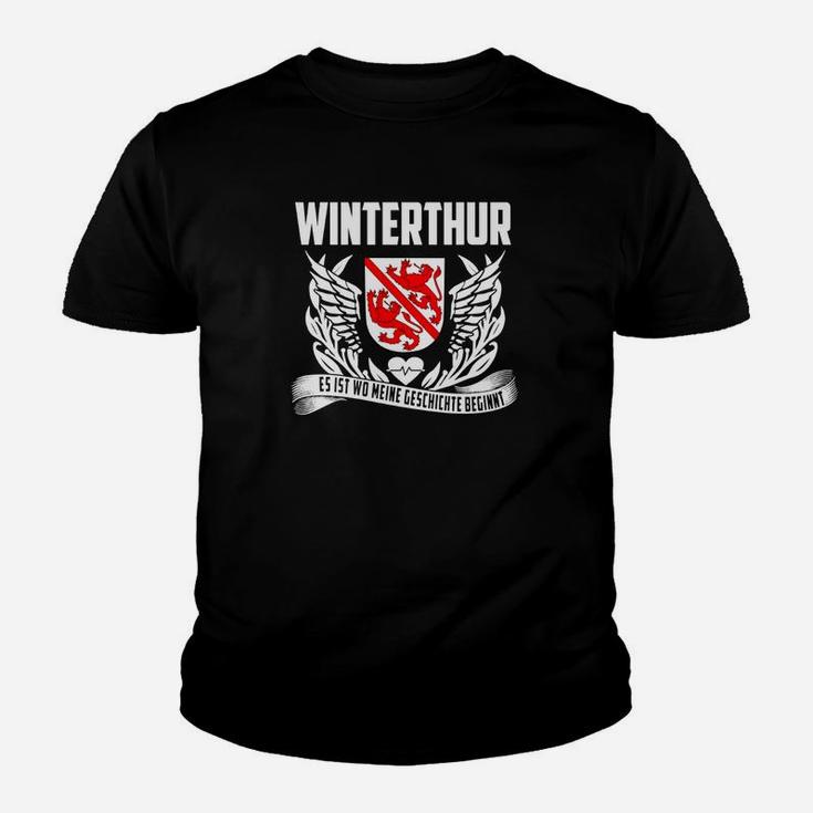 Winterthur Wappen Schwarz Kinder Tshirt: Adler & Jahreszahl Design