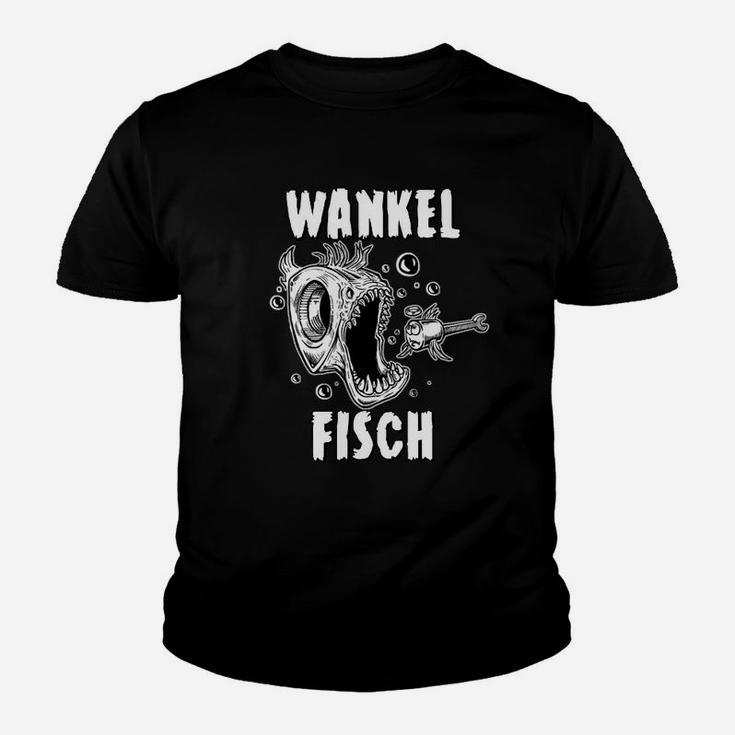 Witziges Wankelmotor Fisch Kinder Tshirt in Schwarz, Lustiges Auto Design Tee