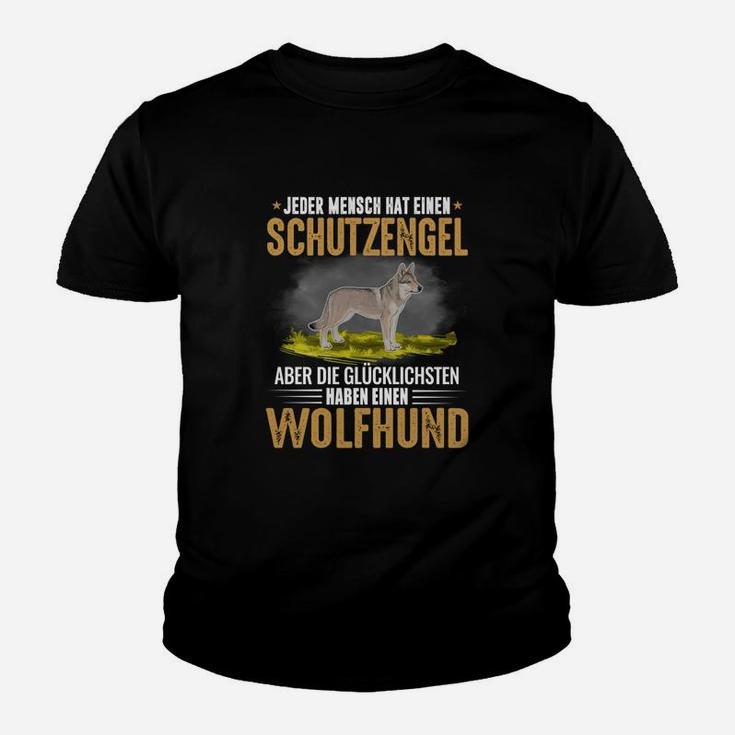 Wolfhund Schutzengel Schwarzes Kinder Tshirt, Spruch für Hundeliebhaber