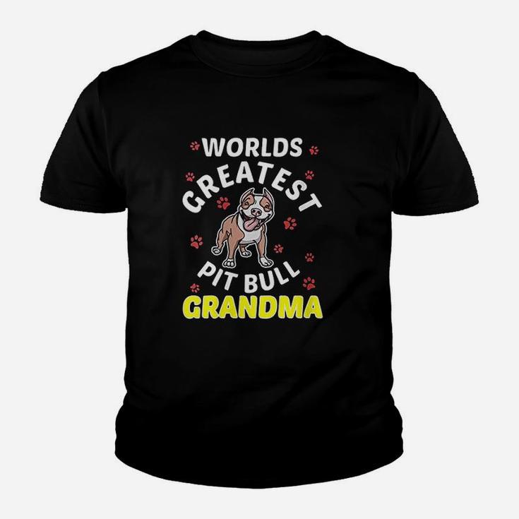 Worlds Greatest Pitbull Grandma Love My Dog Paw Gifts Kid T-Shirt
