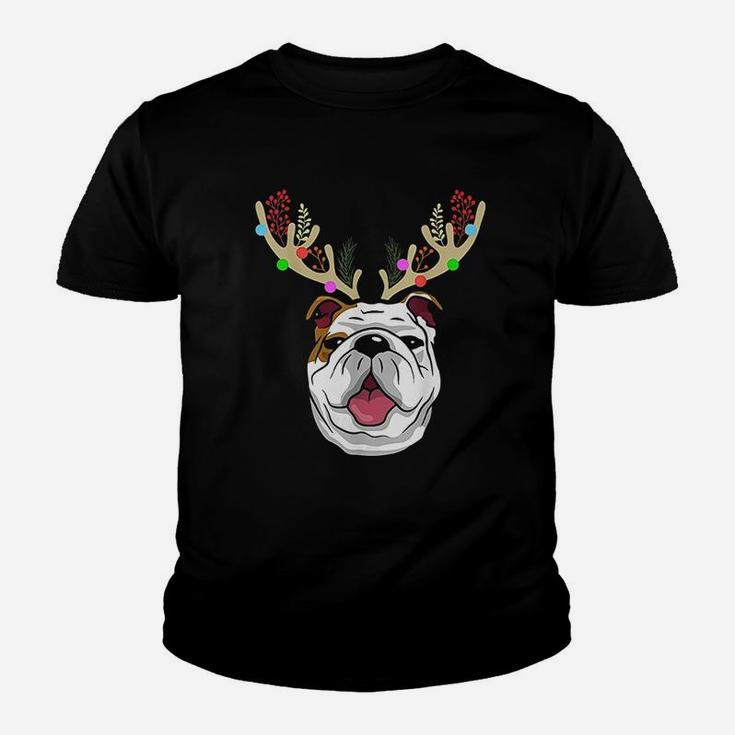 Xmas Funny Bulldogs With Antlers Christmas Kid T-Shirt