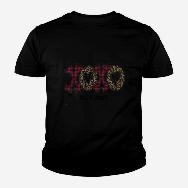 Xoxo Icu Nurse Red Buffalo Leopard Plaid Proud Nurse Job Title Kid T-Shirt