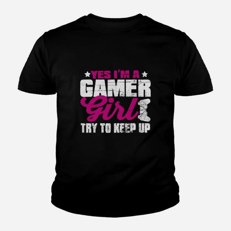 Yes I'm A Gamer Girl Shirt Funny Video Gamer Gift Gaming Kid T-Shirt