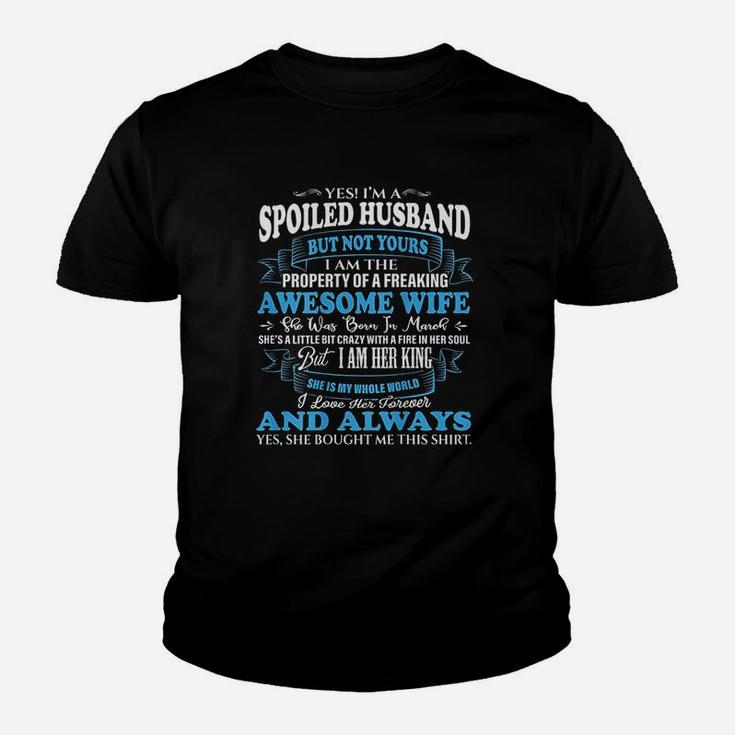 Yes I'm A Spoiled Husband Of An March Wife Gift Kid T-Shirt