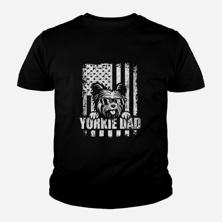 Yorkie Dad Cool Vintage Retro Proud American Flag Kid T-Shirt