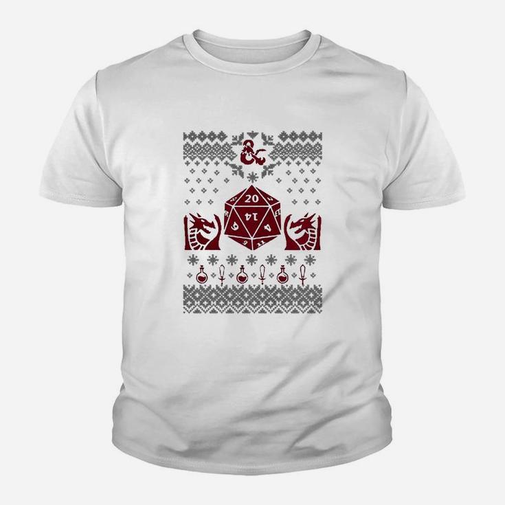 20 Sided Dice D20 Ugly Christmas Sweater Kid T-Shirt