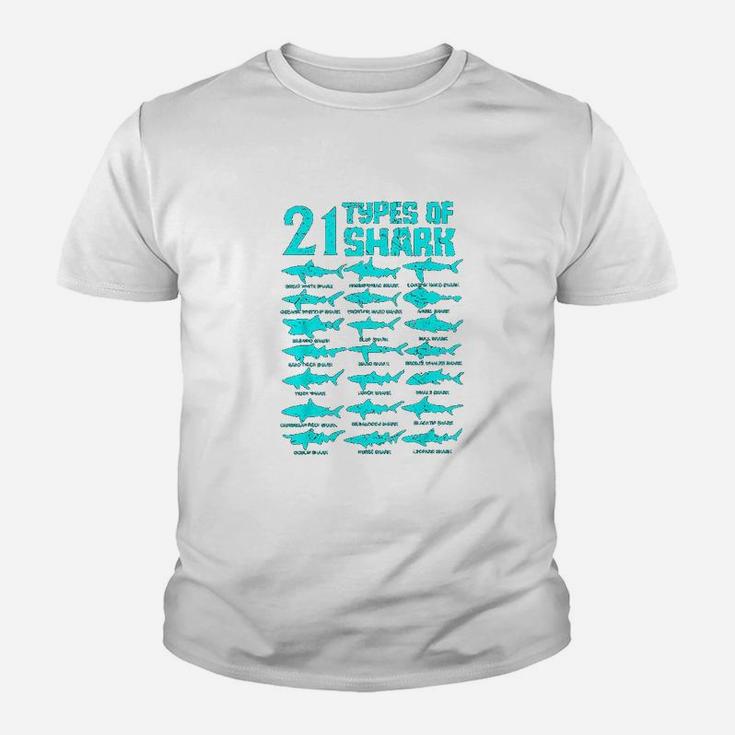 21 Types Of Shark Marine Biology Kid T-Shirt