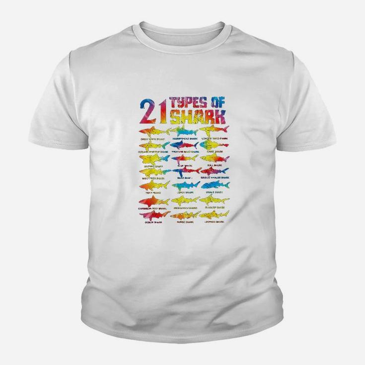 21 Types Of Shark Tie Dye Marine Biology Kid T-Shirt