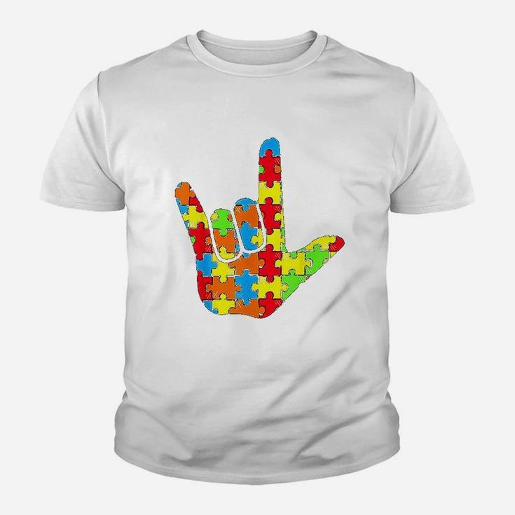 Asl Love Sign Language Autism Gift Awareness Support Kid T-Shirt