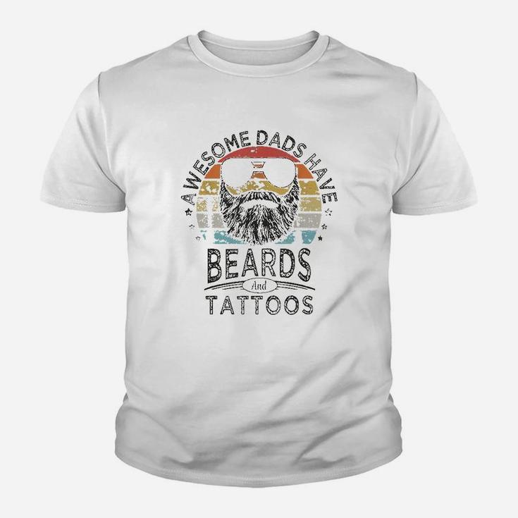 Awesome Dads Have Beards And Tattoos Funny Bearded Dad Kid T-Shirt