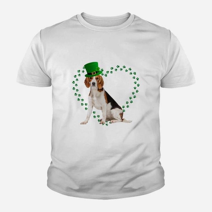 Beagle Heart Paw Leprechaun Hat Irish St Patricks Day Gift For Dog Lovers Kid T-Shirt