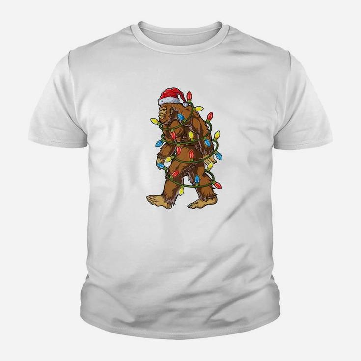 Bigfoot Christmas Shirt Santa Xmas Tree Lights Boys Gifts Kid T-Shirt