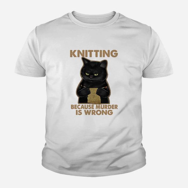 Black Cat Knitting Because Murder Is Wrong Kid T-Shirt