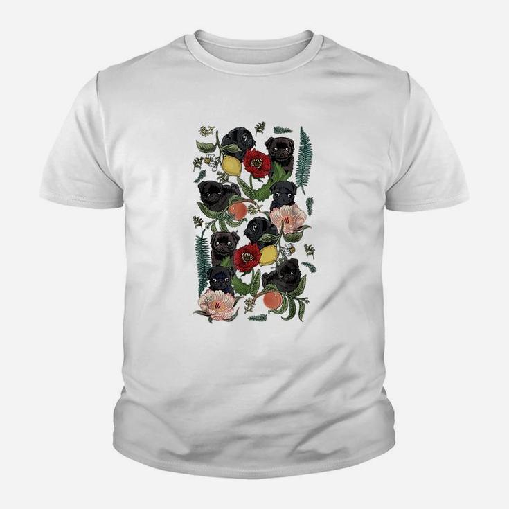 Botanical And Black Pugs Kid T-Shirt