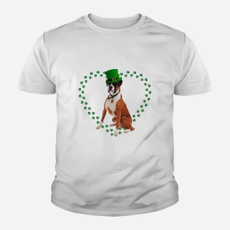 Boxer Heart Paw Leprechaun Hat Irish St Patricks Day Gift For Dog Lovers Kid T-Shirt