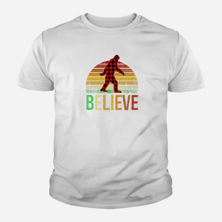 Buffalo Plaid Bigfoot Believe Christmas Xmas Gift Kid T-Shirt