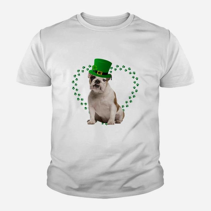 Bulldog Heart Paw Leprechaun Hat Irish St Patricks Day Gift For Dog Lovers Kid T-Shirt