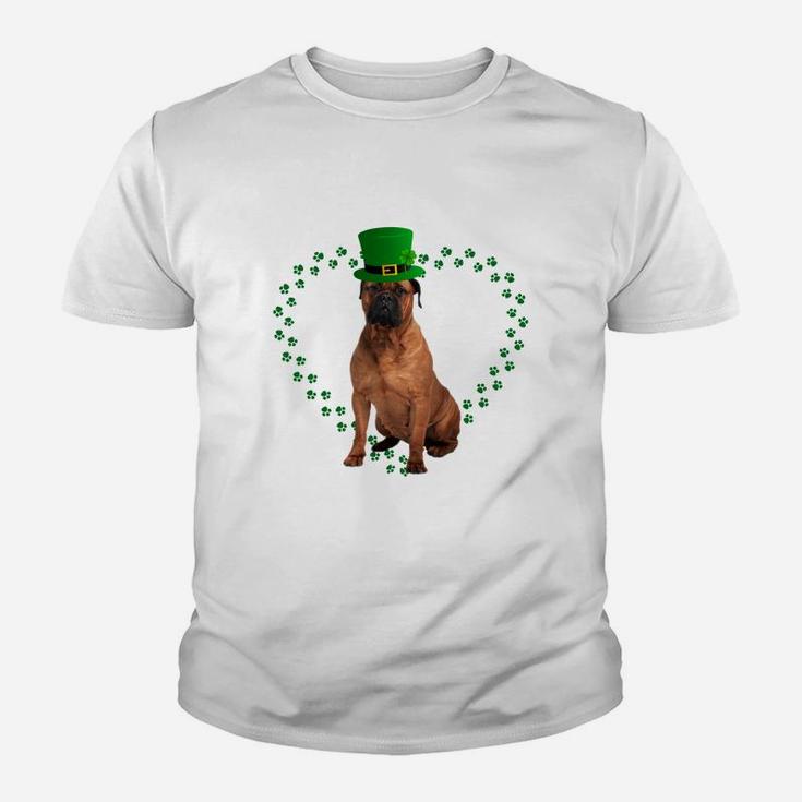 Bullmastiff Heart Paw Leprechaun Hat Irish St Patricks Day Gift For Dog Lovers Kid T-Shirt