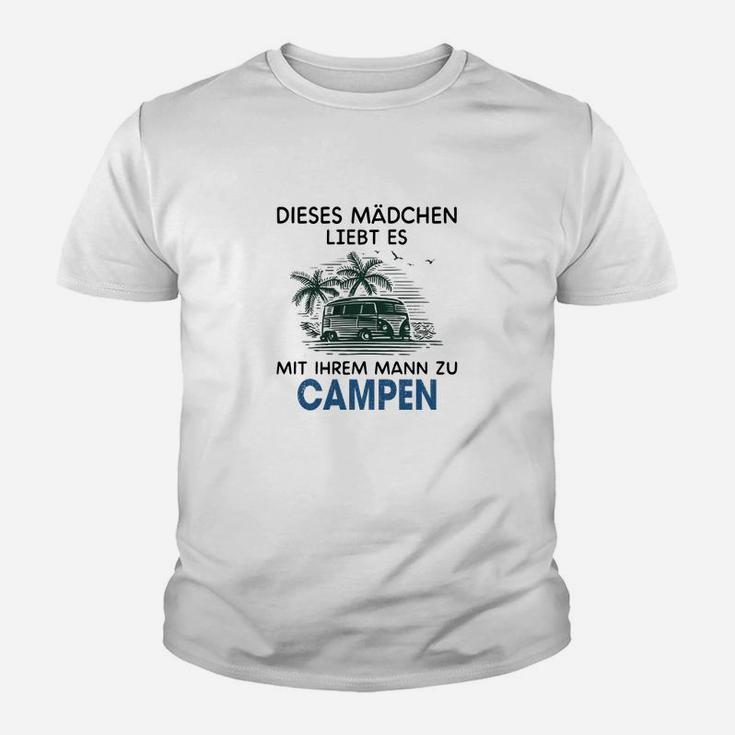 Camping Liebe Damen Kinder Tshirt, 'Mädchen liebt Mann Campen' Motiv