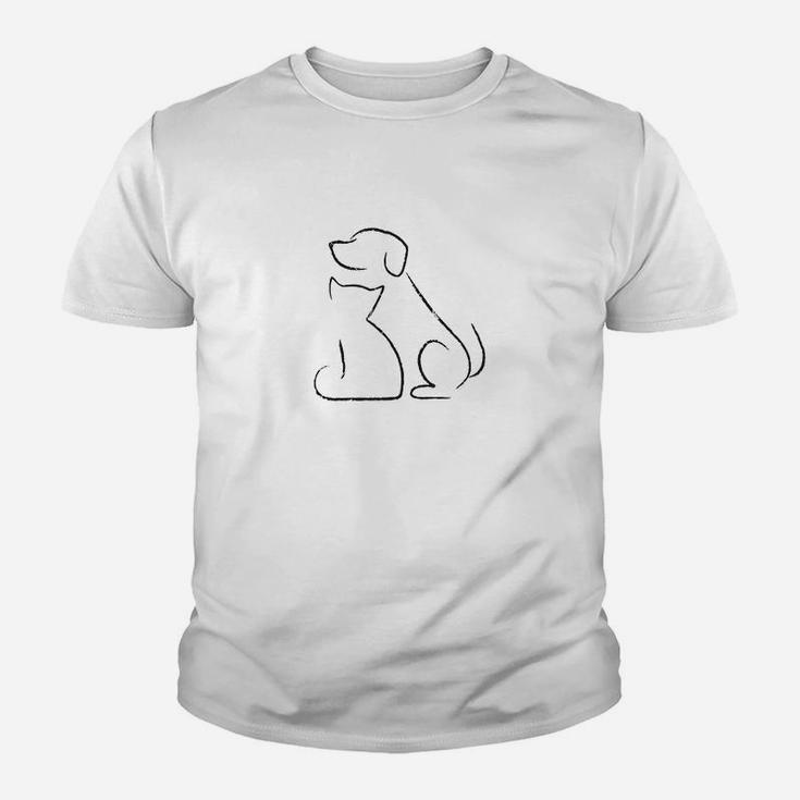 Cat And Dog Outline Minimalist Pe Kid T-Shirt
