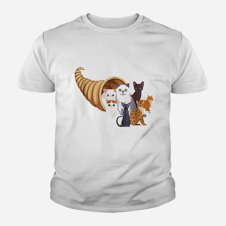 Catucopia Cats Cornucopia Trendy Funny Thanksgiving Kid T-Shirt