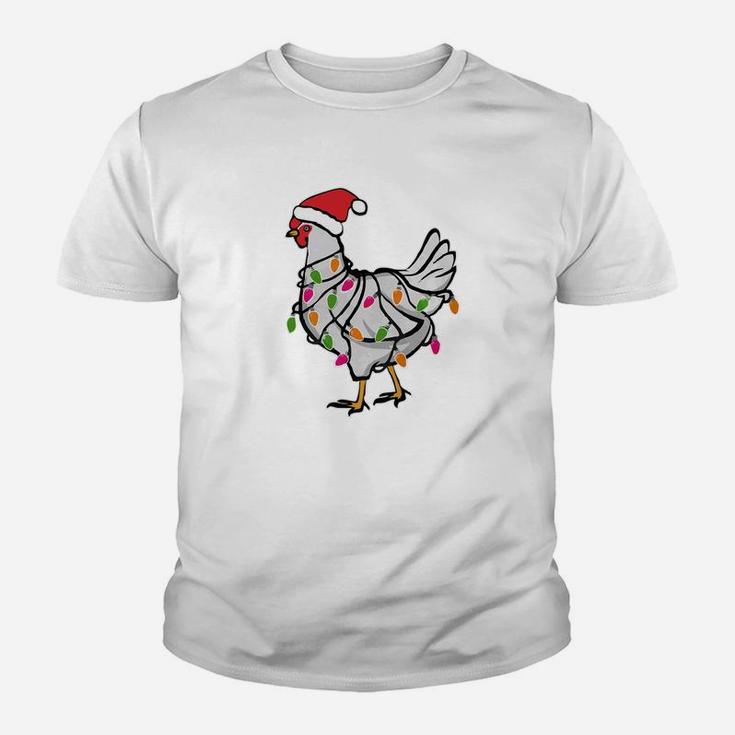 Chicken Christmas Lights Santa Hat Art Gift Kid T-Shirt