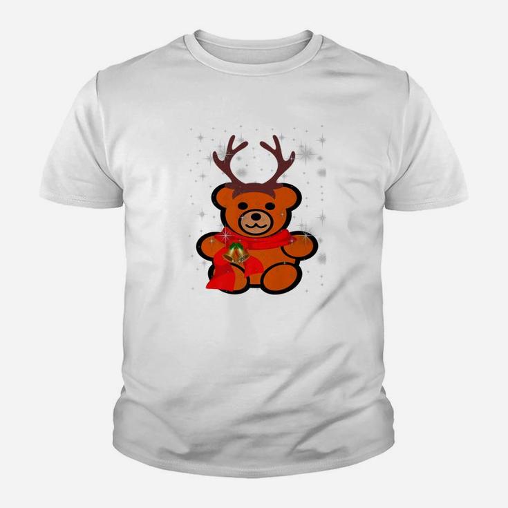 Christmas Eve Teddy Bear With Antlers In The Snow Kid T-Shirt