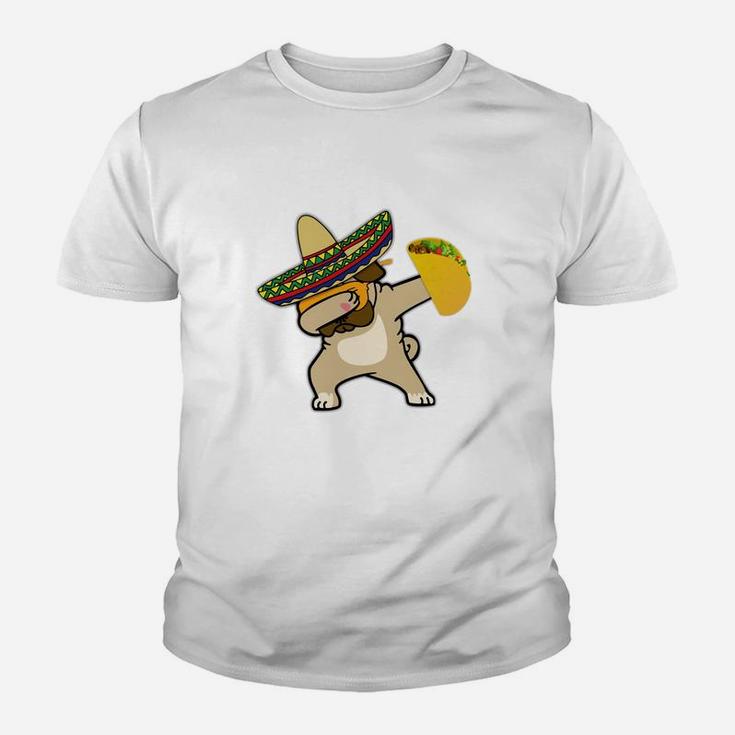 Cinco De Mayo Dabbing Pug Dog Taco Mexican Sombrero Kid T-Shirt