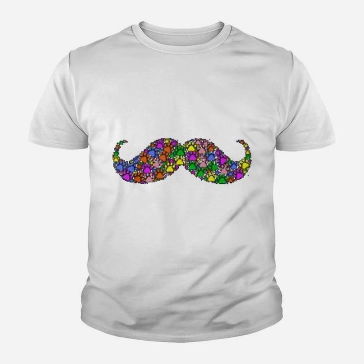Colorful Cat And Dog Paws Print Beard Mustache Kid T-Shirt