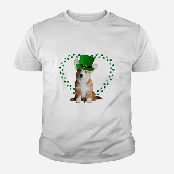 Corgi Heart Paw Leprechaun Hat Irish St Patricks Day Gift For Dog Lovers Kid T-Shirt
