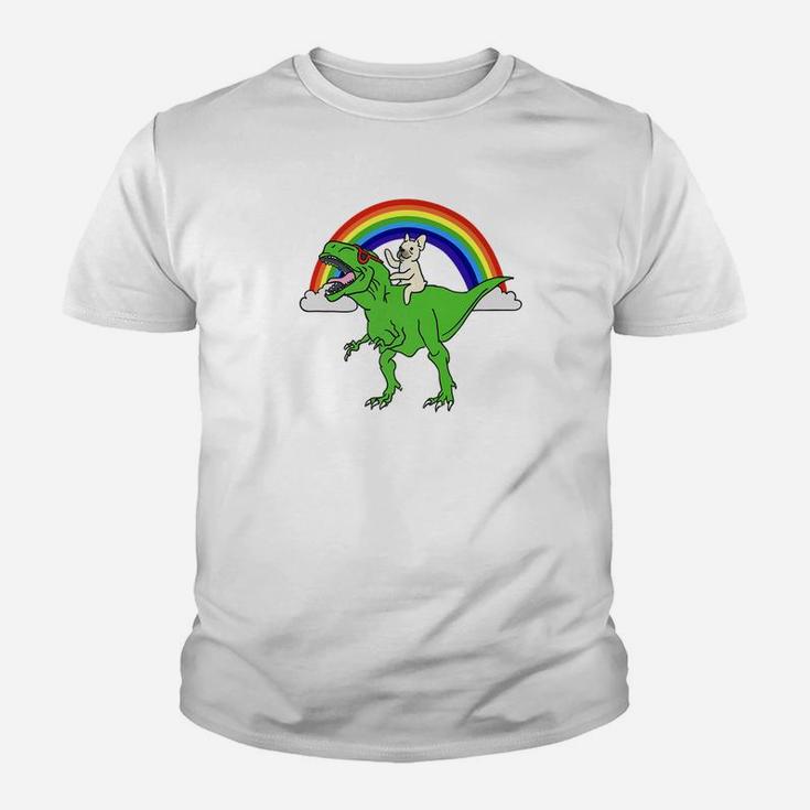 Cream French Bulldog Riding T Rex Dinosaur Funny Dog Gift Premium Kid T-Shirt