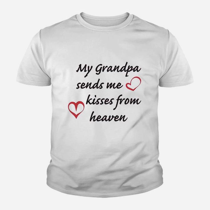 Custom My Grandpa Sends Me Kisses From Heaven Grandfather Kid T-Shirt